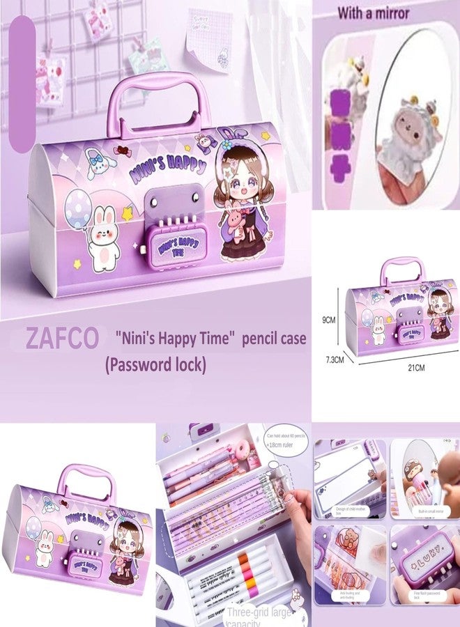 ZAFCO Creative Password Pencil Box- Suitcase Style with Code Lock Large Capacity Multi-Function Storage Bag Multi-Layer Pencil Box for Girls and School Kids (Suitcase-Purple) - Image 3